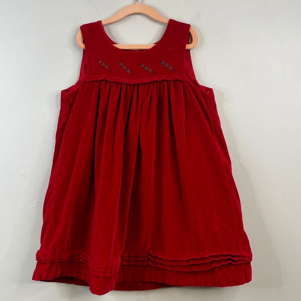 Vintage 80s Christmas Velvet Pleated Dress 6 Jumper Embroidered Holiday Photo